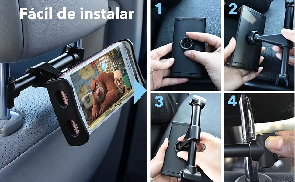 Утримувач для планшета в авто, регульований, універсальний для iPad/iPhone/Samsung Galaxy Tab/Kindle Fire HD/Nintendo Switch, 4.4-11 дюймів, Чорний & Срібний