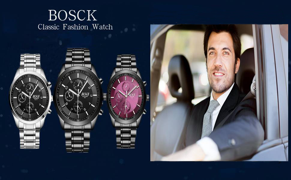 Годинник на зап'ястя BOSCK для чоловіків (без хронографа), 40 мм, автоматичний календар та день тижня, корпус із нержавіючої сталі, білий бізнес-годинник, водонепроникність 30 м, спортивні годинники для чоловіків