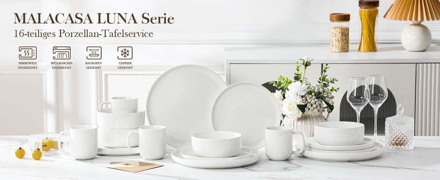 Набір кавових чашок MALACASA LUNA, 6 шт., 300 мл, порцеляна. Чашки для кави, чаю, соку, лате, капучино, какао. Можна мити в посудомийній машині та використовувати в мікрохвильовці. Білий колір.