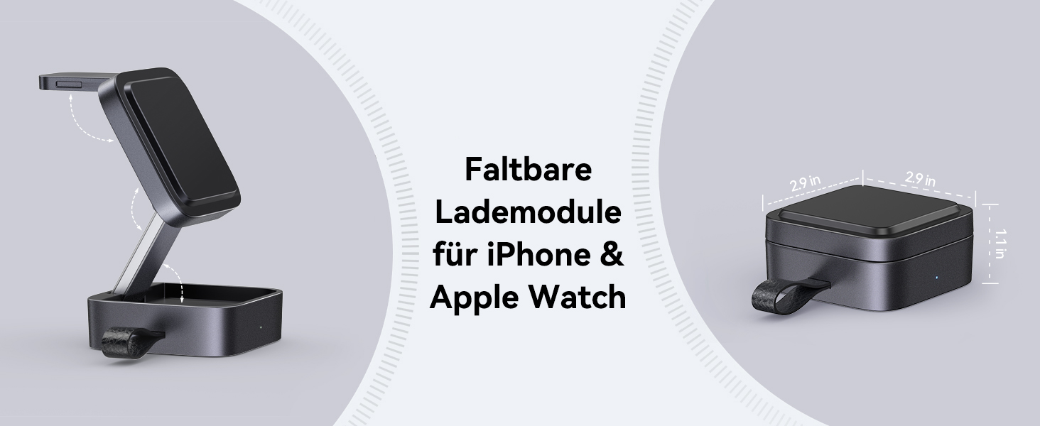 База для зарядки 3-в-1 для Apple: магнітна складна бездротова зарядка з MagSafe для iPhone 17/16/15/14/13/12, Apple Watch та AirPods Pro/4/3/2, чорний