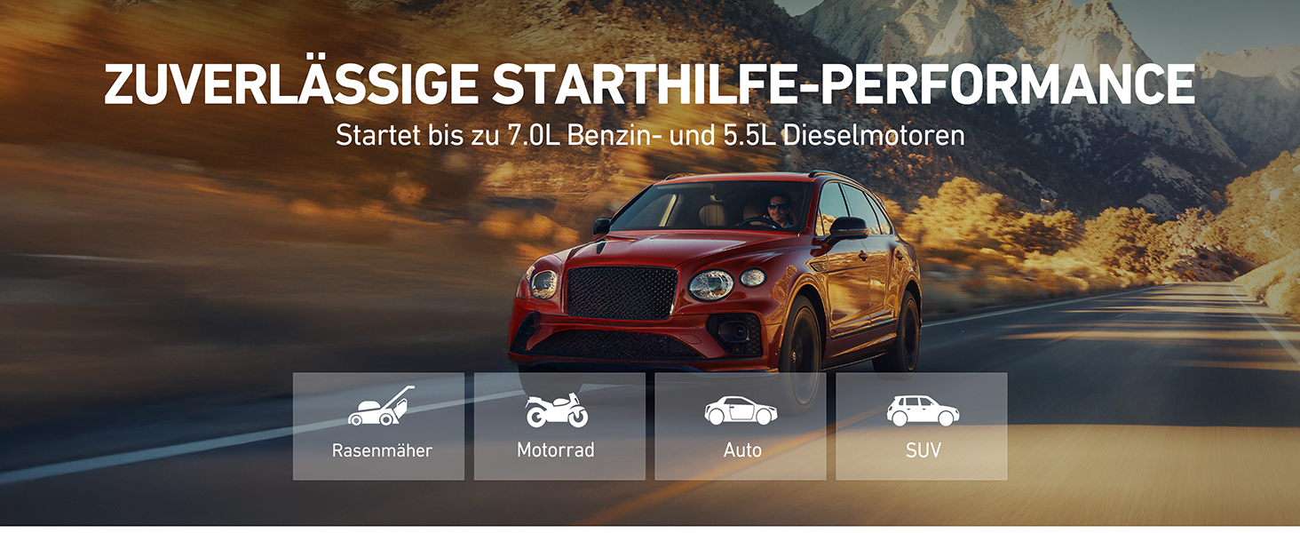 Powerbank Starthilfe AstroAI B8 для автомобілів: Jump Starter 12V, QC 3.0 USB, LED, для бензину/дизеля (7.0L/5.5L)