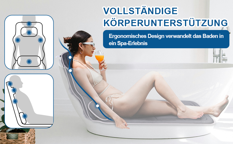 Подушка для ванни Luxus Dicke з м'яким наповнювачем: підтримка голови, шиї та плечей для комфортного розслаблення. Аксесуар для спа, сірий колір.