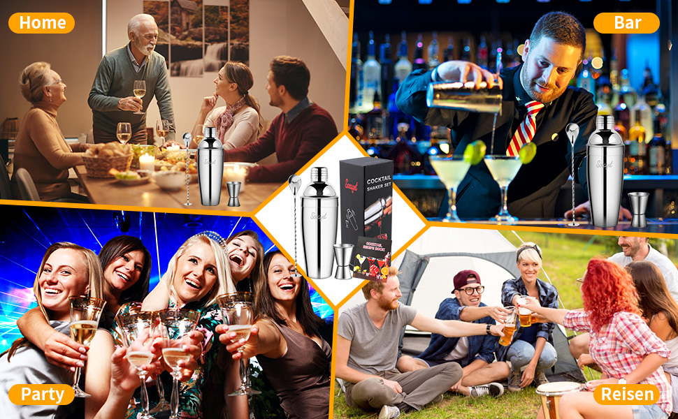 Набір шейкер для коктейлів Sosayet, нержавіюча сталь, аксесуари, рецепти, 750 мл, для початківців та професіоналів, подарунок для чоловіків (3 шт.)