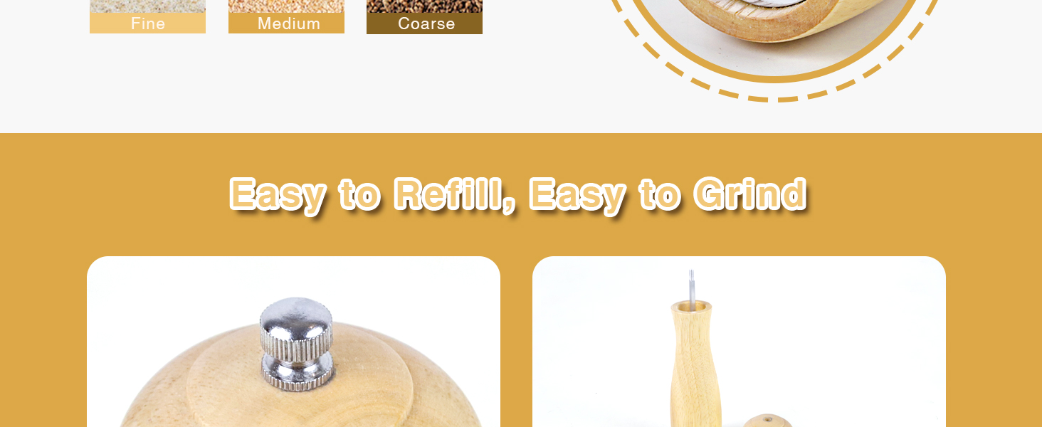 Дерев'яні соляні та перечні млини, 20 см, регульована ступінь помелу, ручні, з дуба, для кухні - набір 2 шт.
