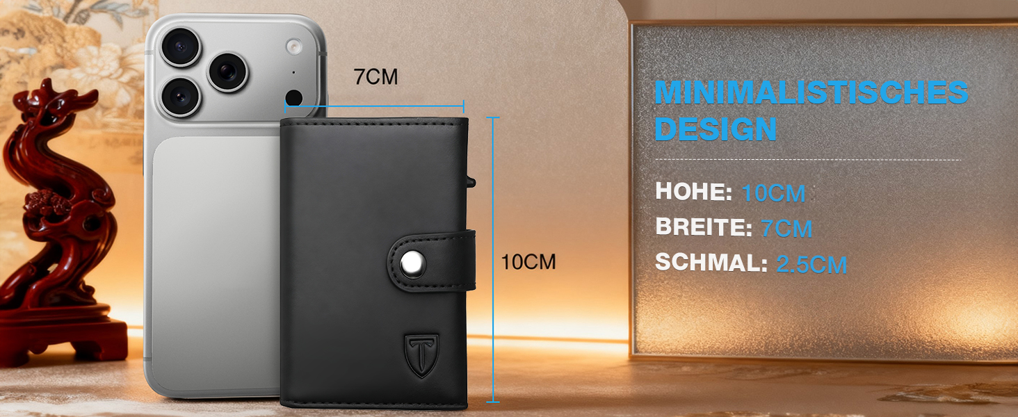 Чоловічий гаманець TENBST з відділом для монет, Slim Wallet, картхолдер на 8-10 карт, RFID захист, преміум якість, чорний