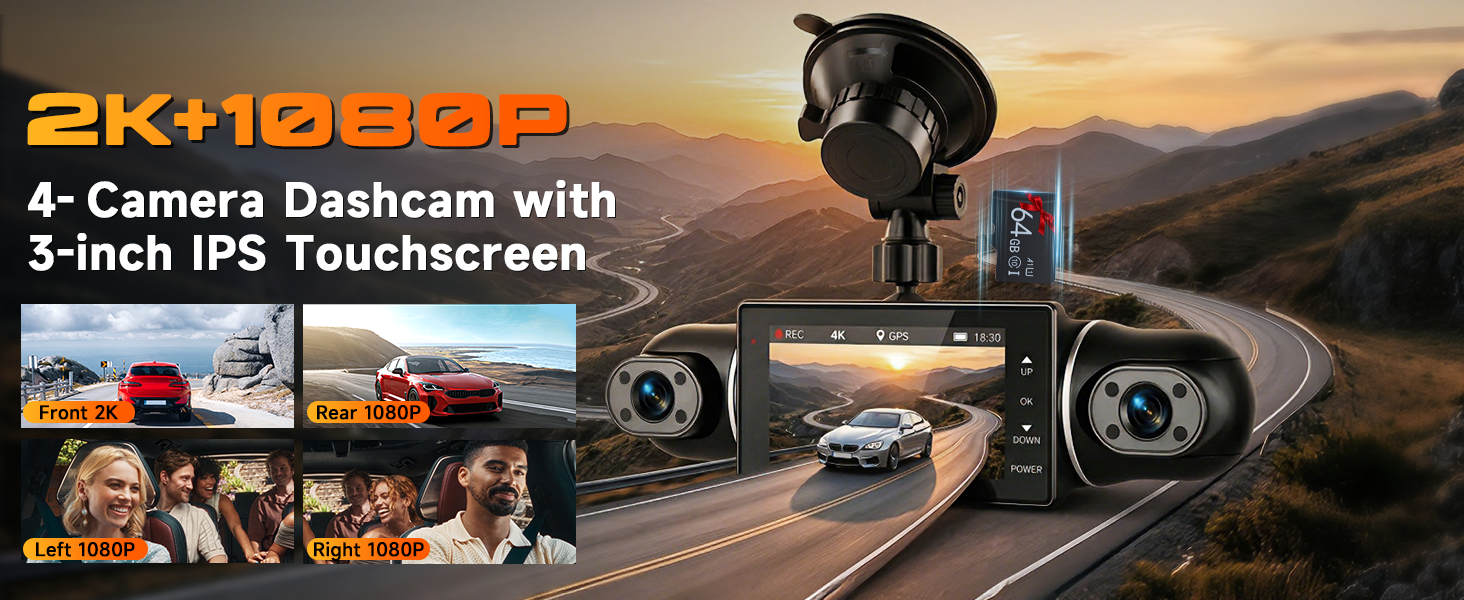 Відеореєстратор VECHTEL 1080P/2K для авто, подвійна камера з WiFi, 3