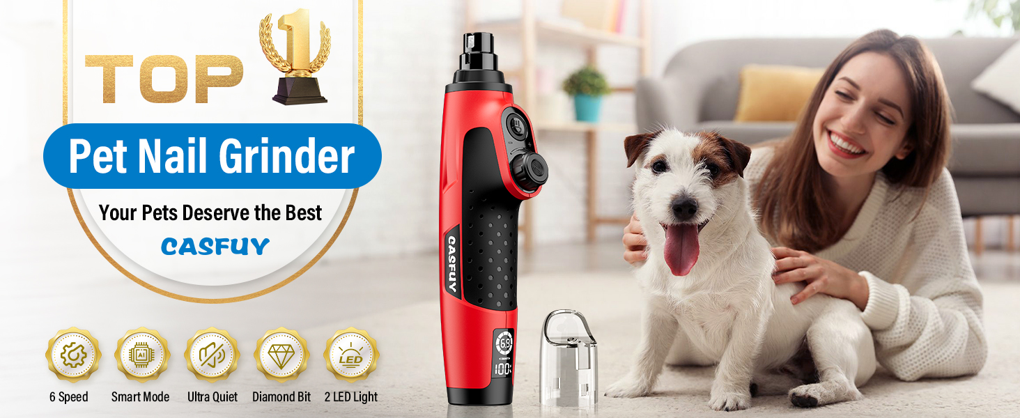 Шліфувальник кігтів для собак Casfuy Smarter Krallenschleifer 6-ступінчатий, з LED-підсвіткою, тихий, перезаряджається, для собак та котів великих, середніх та малих порід