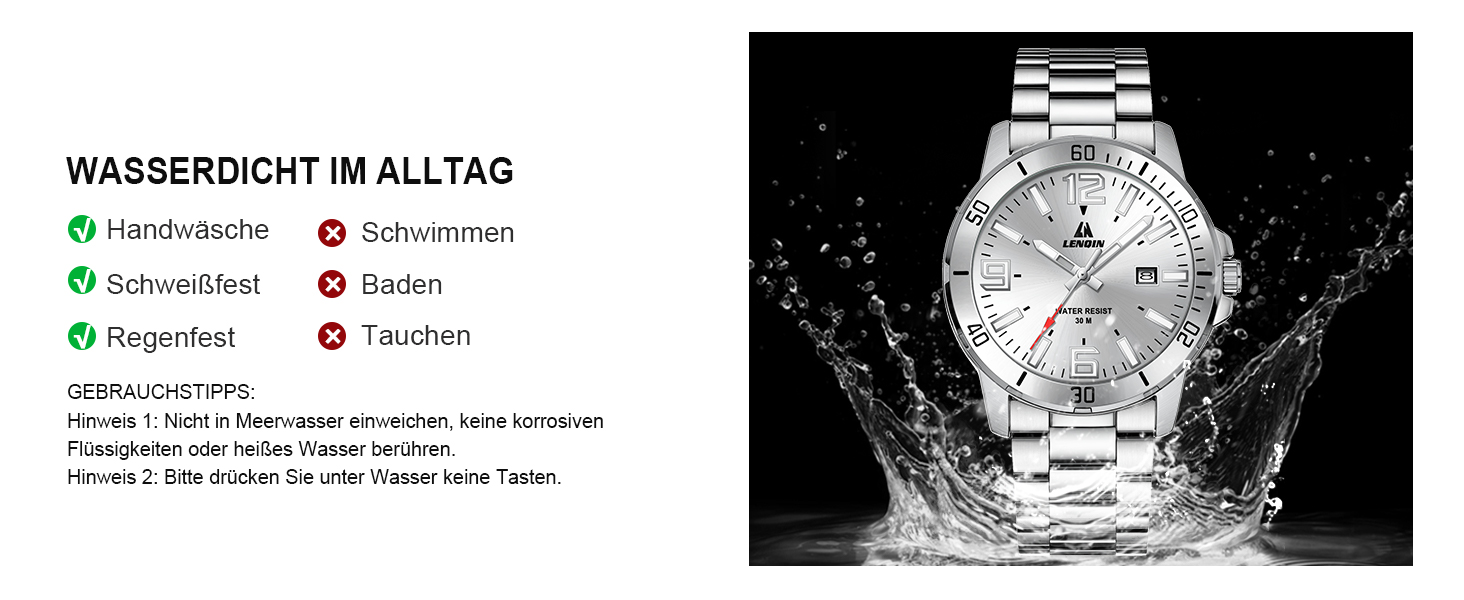 Годинник чоловічий LN LENQIN з нержавіючої сталі, водонепроникний, з датою, кварцовий, аналоговий, білий (сріблястий)