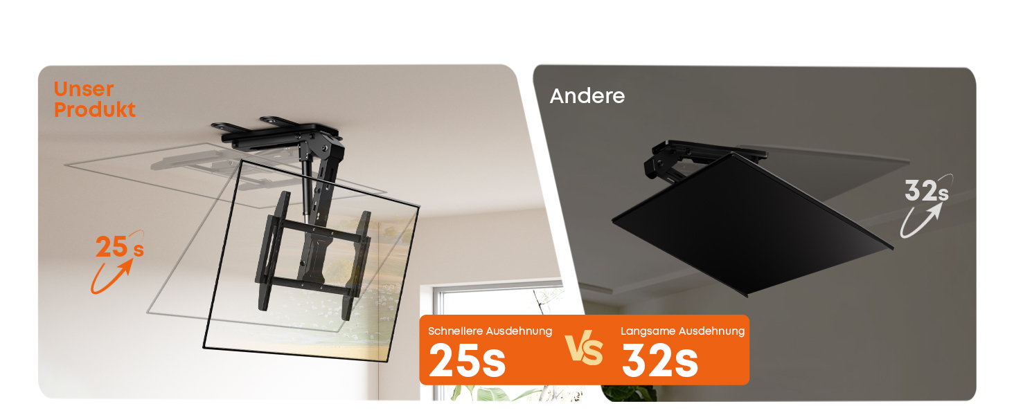 Електричний стельовий кронштейн для телевізора 37-75 дюймів, чорний - похилий, з пультом ДУ, до 45 кг