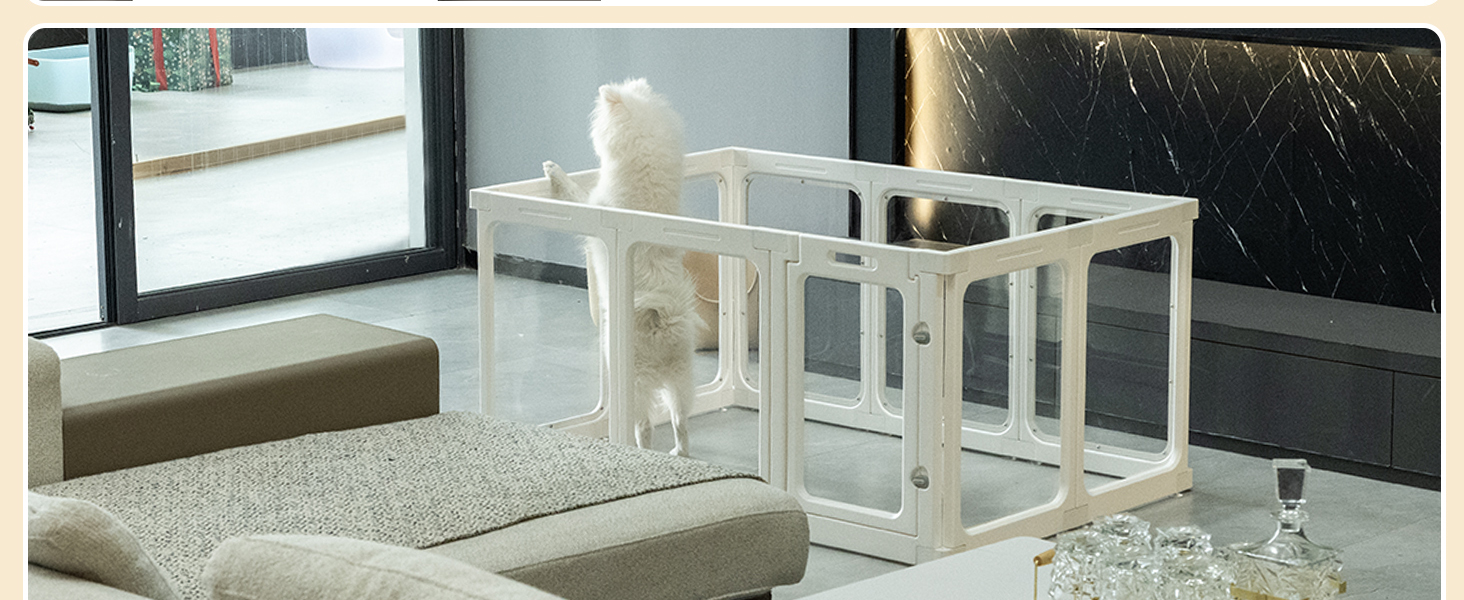 Акриловий вольєр для цуценят, 60 см, прозорий загородження для собак, портативний вольєр для цуценят та собак середніх розмірів, для використання в приміщенні та на вулиці, 10 панелей, білий