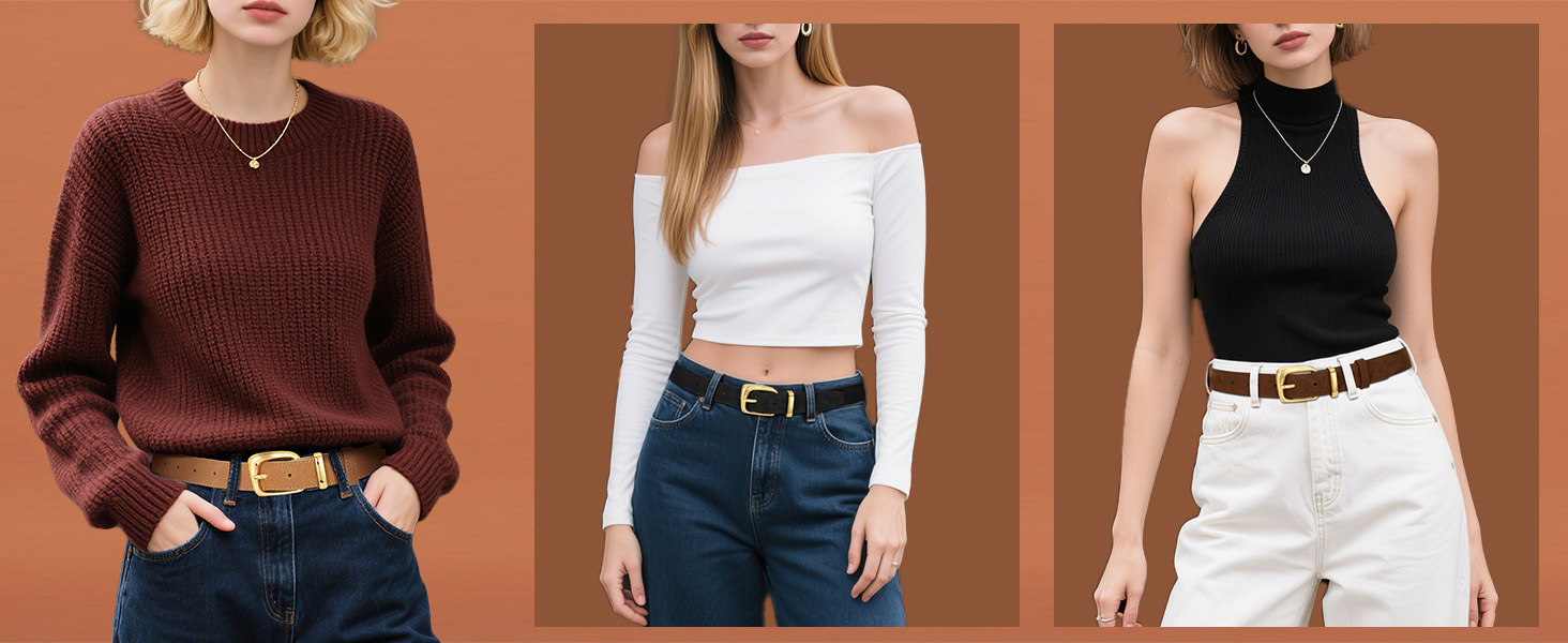 Жіночий шкіряний ремінь VONMELLI вінтажний замшевий, регульований для суконь, джинсів, костюмів з модною золотою пряжкою, колір хакі, розмір талії 66-77 см