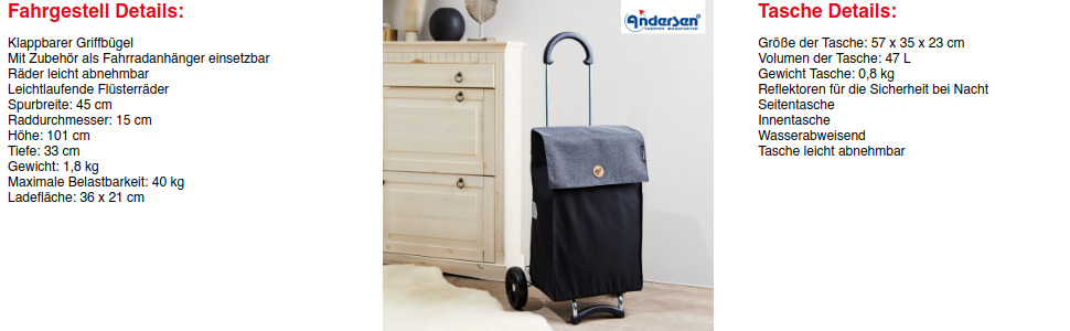 Сумка-візок для покупок ANDERSEN Scala Shopper Hera, чорна