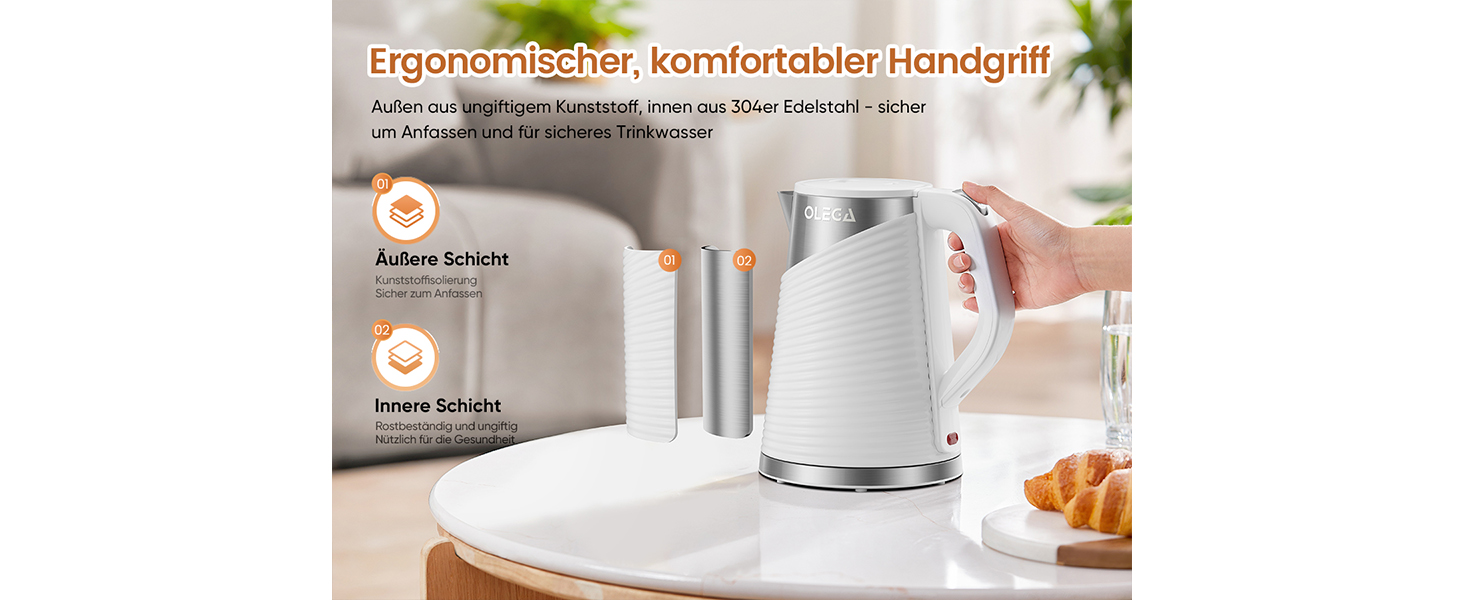 Електричний чайник OLEGA 1.8 л, 1800 Вт, швидка кип'ятіння, BPA free, енергозберігаючий, безпечний дизайн