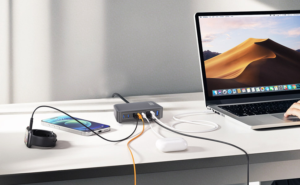 Зарядний пристрій USB-C 8-в-1, 300W, GaN адаптер для MacBook, iPhone, iPad, Samsung, ноутбуків – швидка зарядка PD