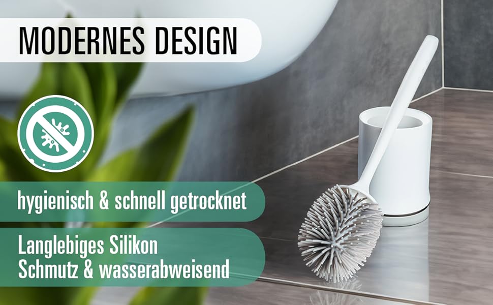 Силіконова щітка для туалету - гігієнічна, швидковисихаюча, з підставкою, для підвішування на стіну без свердління, з підйомником для кришки унітазу