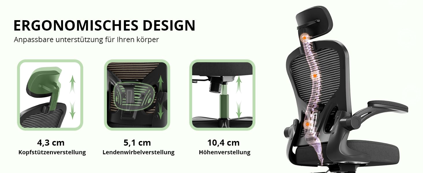 Офісне крісло Synorla: ергономічне, чорне, з регульованою підтримкою попереку та підголівником (150 кг)