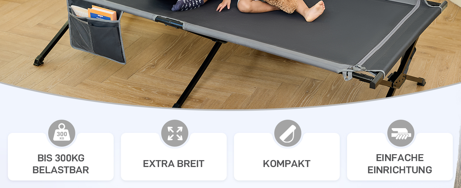 Розкладне ліжко EVER ADVANCED для кемпінгу та відпочинку: 214x106 см, 300 кг, чорне