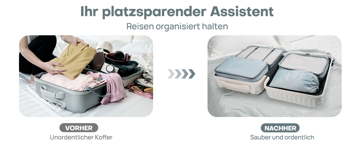 Органайзери для валізи 8 шт., дорожні куби для подорожей, водонепроникні, з косметичкою, сірі