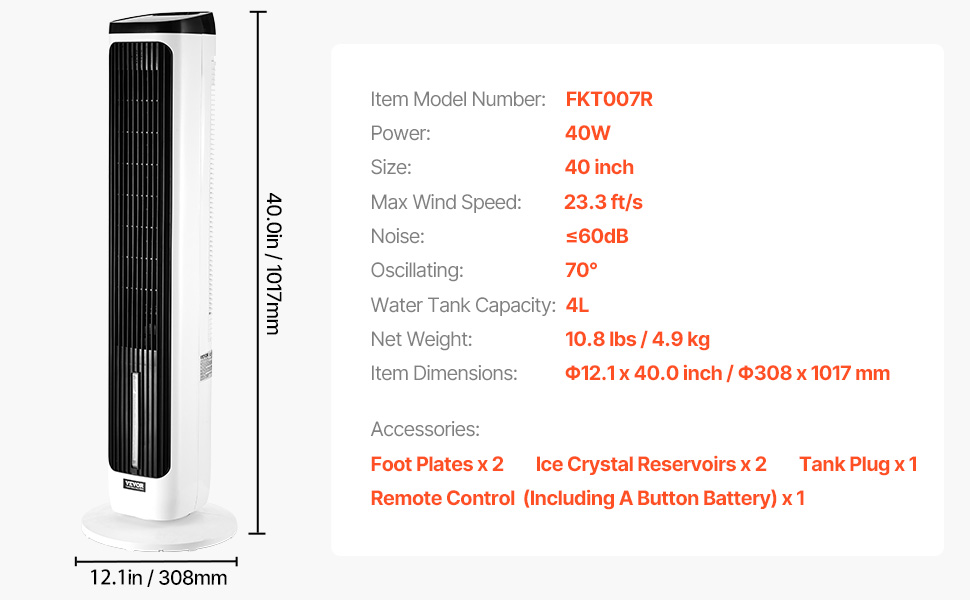 Турбовентилятор VEVOR: 7,1 м/с, тихий, з осциляцією 70°, 9 режимів, 4 моди, таймер 24 год, пульт, для дому, офісу, спальні