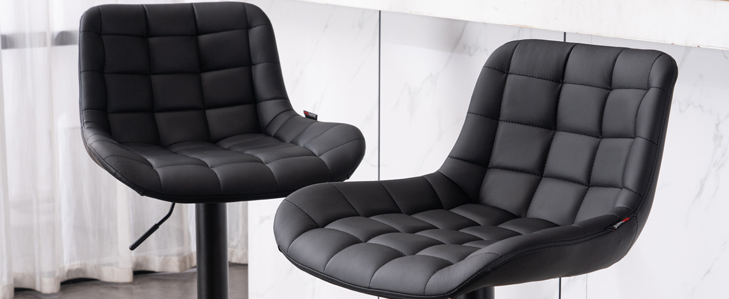 YOUTASTE Adjustable Bar Stools - Modern Design, Padded, Swivel, Faux Leather - Set of 2 (Black)