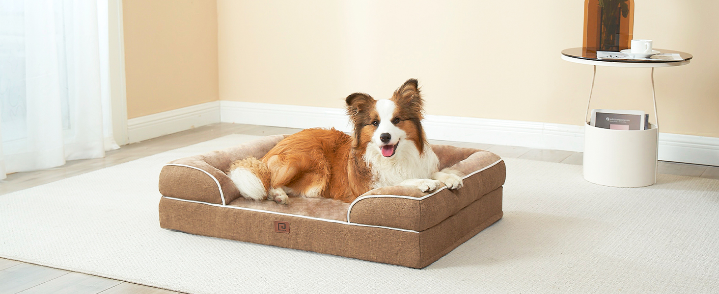 Ортопедичне ліжко для собак EHEYCIGA, великі та середні породи, 91x68 см, Memory Foam, вологостійке, з високим бортиком, сіре