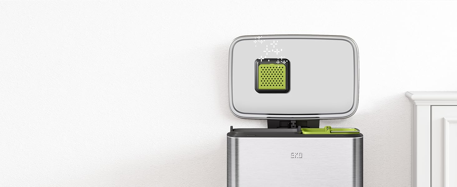 Відро для сміття EKO Madison 30L з висувним контейнером, м'яким закриттям кришки, стійке до відбитків пальців, нержавіюча сталь, прямокутне, з 20 мішками для сміття (25L+20L)