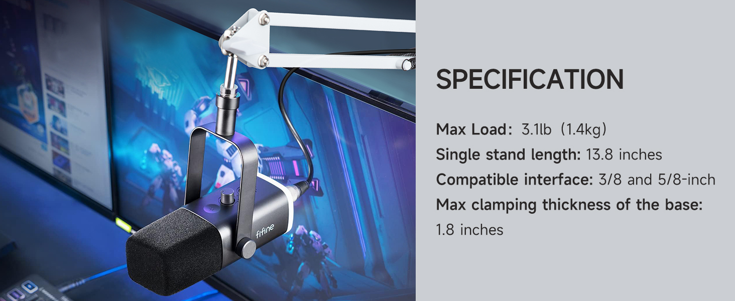 FIFINE K688 Тримач для мікрофона на пружинному кріпленні - Тримач для мікрофона з регулюванням, сумісний з FIFINE Recording XLR/USB мікрофонами, з кабелеутримувачами, для запису звуку