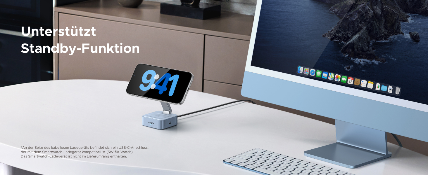 Зарядний пристрій UGREEN MagFlow 2-в-1 MagSafe 25W з підтримкою Qi2, нахильний 70°, для iPhone 16/17, AirPods та Pixel 10 Pro XL, з кабелем 1м