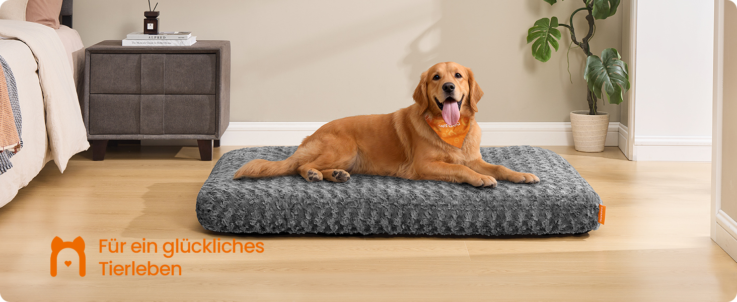 Ліжко для собак Feandrea XL, м'яка подушка для великих собак, 110 x 73 см, сірий колір, зручне та миється, антиковзаюча підкладка, PGW293GN01