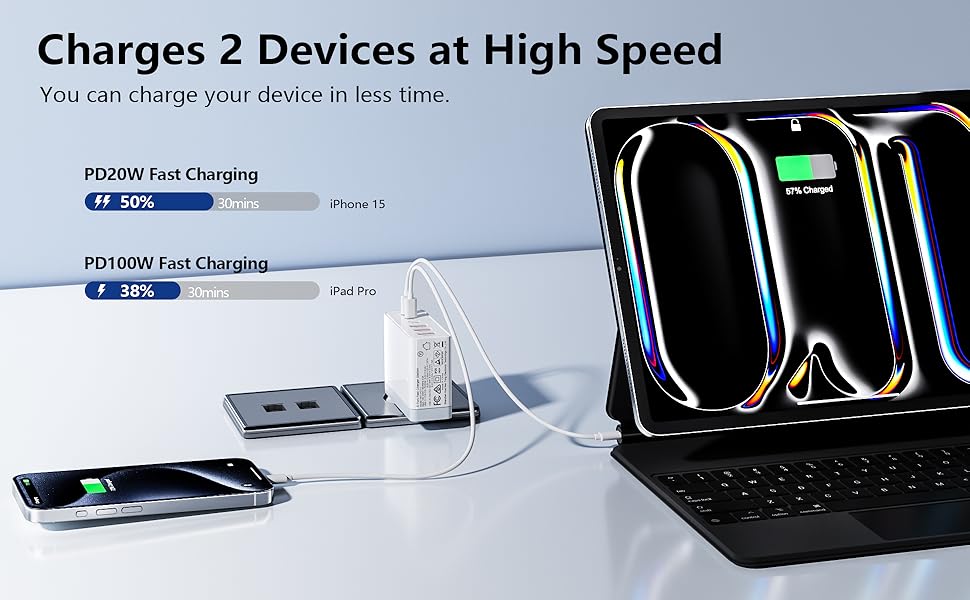 Зарядний пристрій USB-C 50W, 5 портів: 2 USB-C та 3 USB-A, швидка зарядка PD 3.0 для iPhone, Samsung, телефонів, планшетів (Сірий)