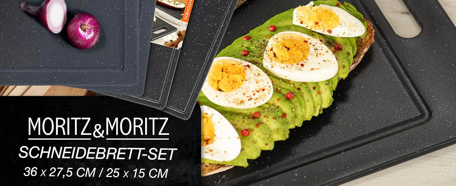 Набір дерев'яних обробних дощок Moritz & Moritz з гранітним дизайном, 25 x 15 см, BPA free, для сніданку, гігієнічні, придатні для миття в посудомийній машині (великі та малі, 4 шт.)