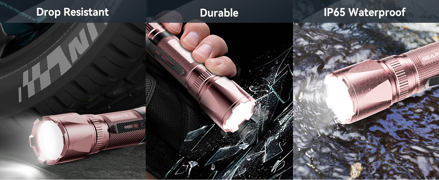 Ліхтар налобний LED Gearlite, перезарядна суперяскрава тактична рукавичка з функцією зуму, 3000 люмен, 3 режими світла, водонепроникний IP65, для кемпінгу, риболовлі, активного відпочинку, надзвичайної ситуації (рожевий, 1 шт.)