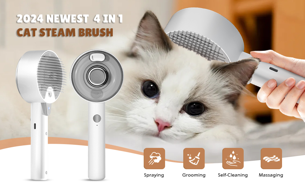 Бурштук для котів з парою 4-в-1, для видалення шерсті, для котів та собак (білий, сірий)