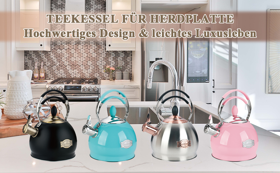 Півлітровий чайник-свисток з нержавіючої сталі з термостійкою ручкою, підходить для всіх типів плит, включаючи індукційну, чорний