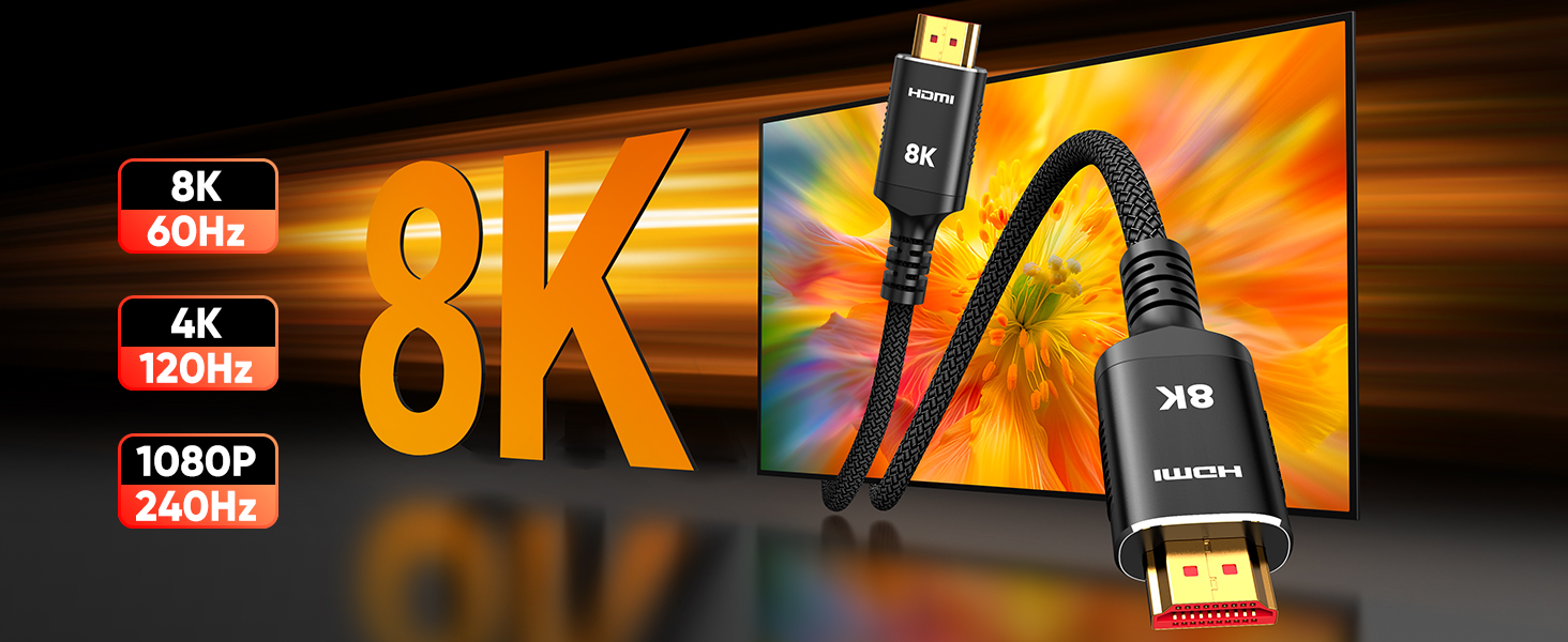 HDMI 2.1 Кабель SNOWKIDS 3 метри (2 шт.), 8K 10K, 48Gbps, Highspeed, HDR, HDCP 2.2/2.3, сумісний з RTX 3080, PS5, X-Box, проекторами, чорний