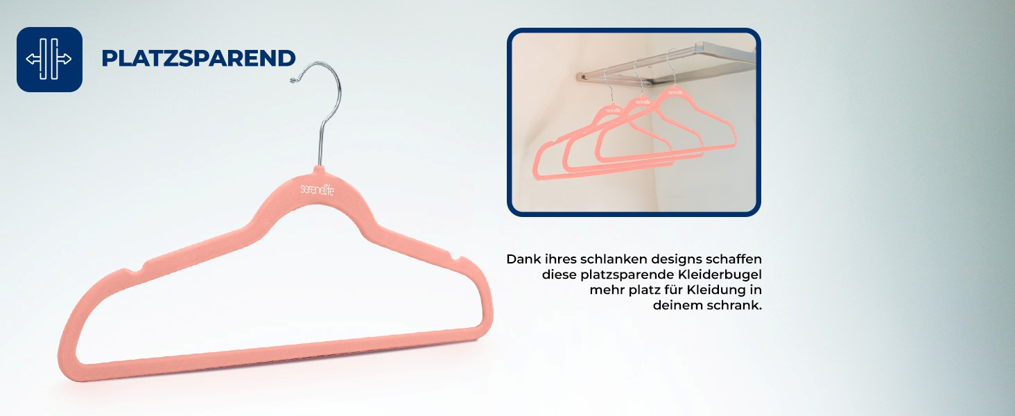 Плечики для одягу SereneLife 10 шт. з оксамиту – економія місця, неслизькі, поворотний гачок 360°, для зберігання та організації одягу, сірі