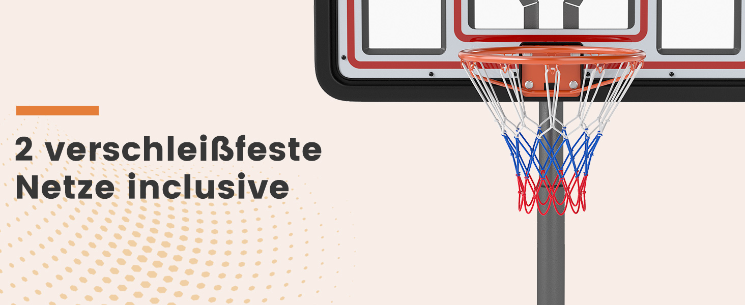 COSTWAY Adjustable Height Basketball Hoop System - Outdoor Mobile Basketball Stand with Wheels & Weight Bag (225-305cm)
