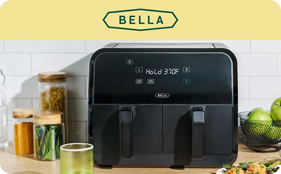 Фритюрниця аерофритюрниця Bella 8L з двома кошиками, сенсорним екраном, 8 функціями, регулюванням температури, таймером, антипригарним покриттям, 1700W, чорна