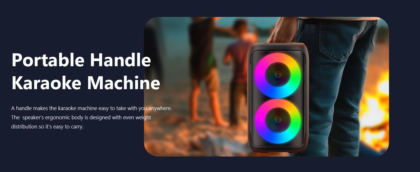 Караоке машина нового покоління 2025 | Система караоке з 2 мікрофонами, Bluetooth, FM, AUX, USB, підтримка TV/Smartphone/iPad | Для вечірок, дня народження, подорожей (Чорний, багатобарвний)
