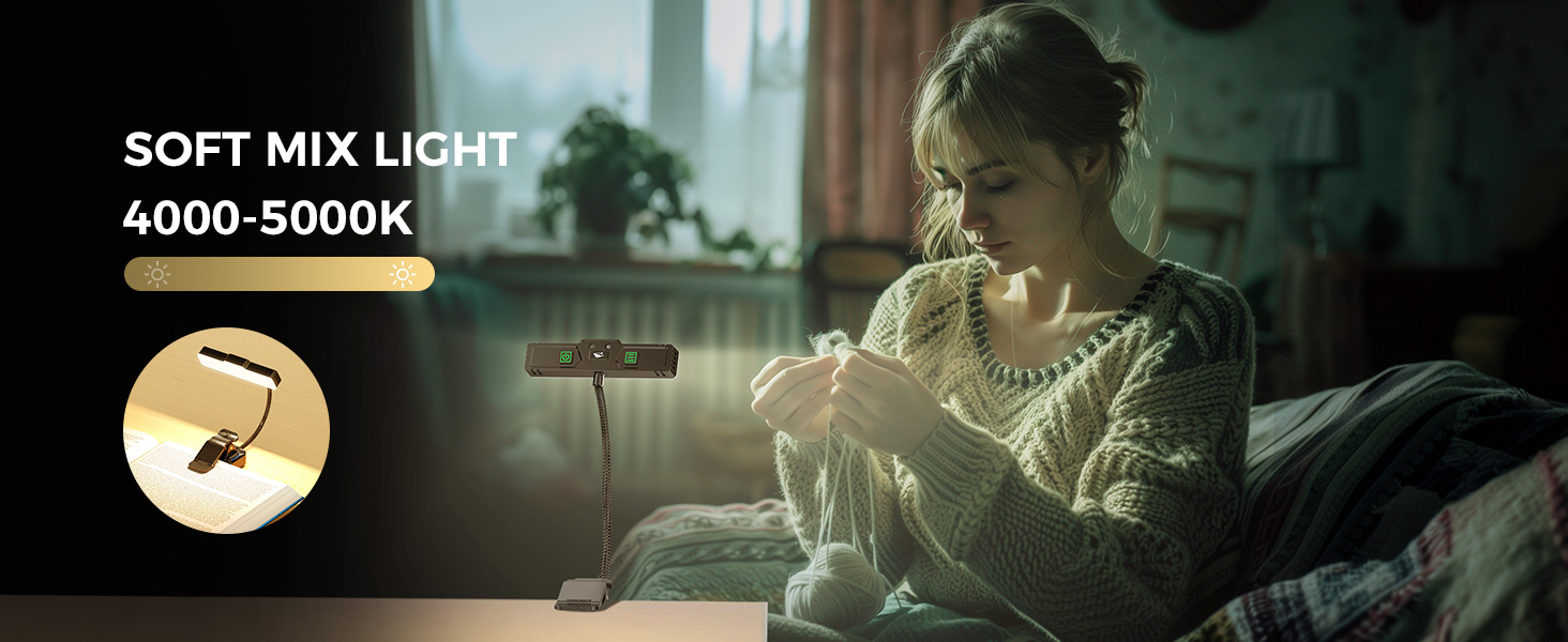 Ліхтарик для читання Smiling Shark LED, USB, 1200 mAh, 3 режими кольору, 6 режимів яскравості, гнучкий, з кліпсою та датчиком, індикатор батареї