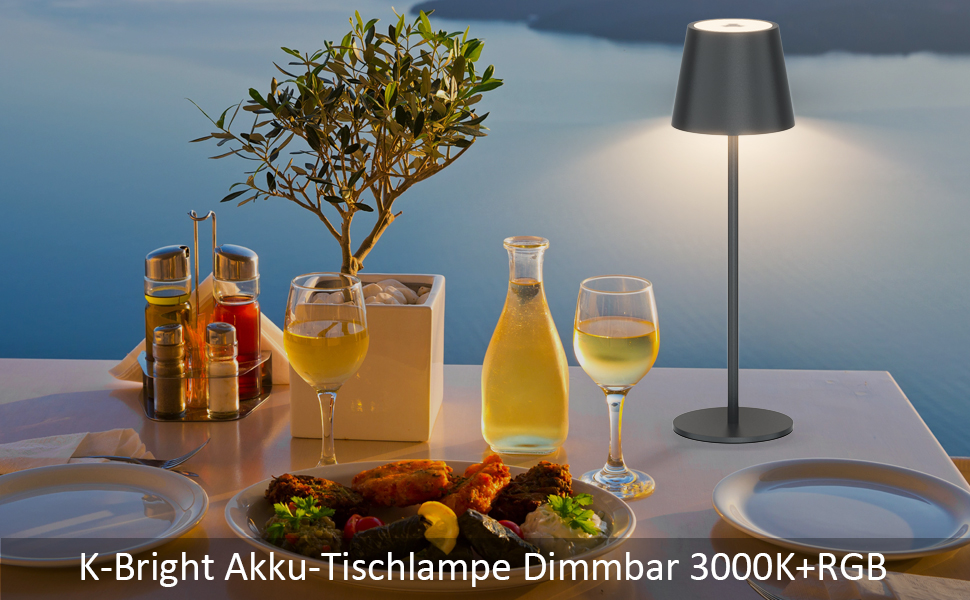 Настільна світлодіодна лампа K-Bright акумуляторна, димована, 2 шт., RGB, USB-C, алюмінієва, водонепроникна IP54, антрацит