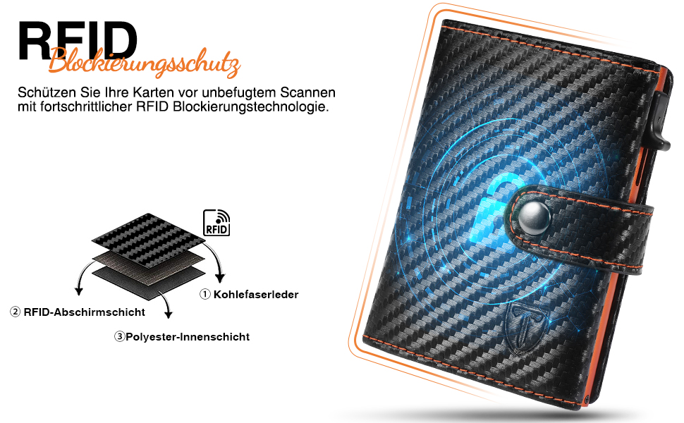 Чоловічий гаманець TENBST з відділом для дрібниць та захистом RFID, Slim Wallet, картхолдер, гаманець-картхолдер, 10 відділень для карток, помаранчевий (помаранчево-чорний)