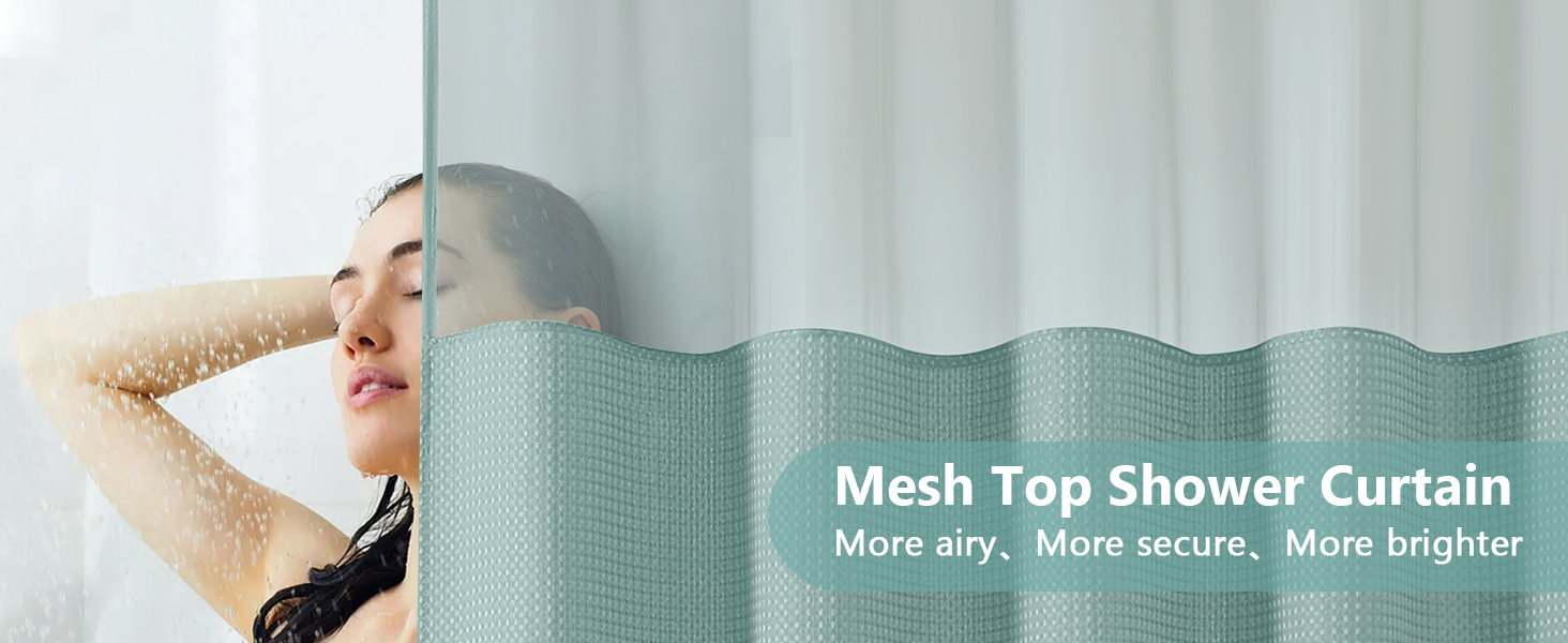 Завіса для душу з тканини вафельного плетіння FY&XZH з гачками, важка, водонепроникна, з покриттям TPU, стиль готелю з сітчастим віконцем, 2 гачки, стійкі до корозії (Зелений, 83 x 83 см)