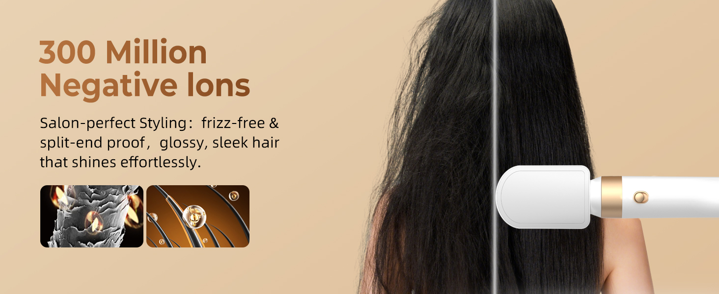 UKLISS Airstyler Pro 7-в-1: Фен, стайлер, завикучувач. Професійний набір для волосся з автоматичною завивкою, брашінгом та випрямленням. Зменшення пухнастості, без екстремального нагріву. Білий, золотий