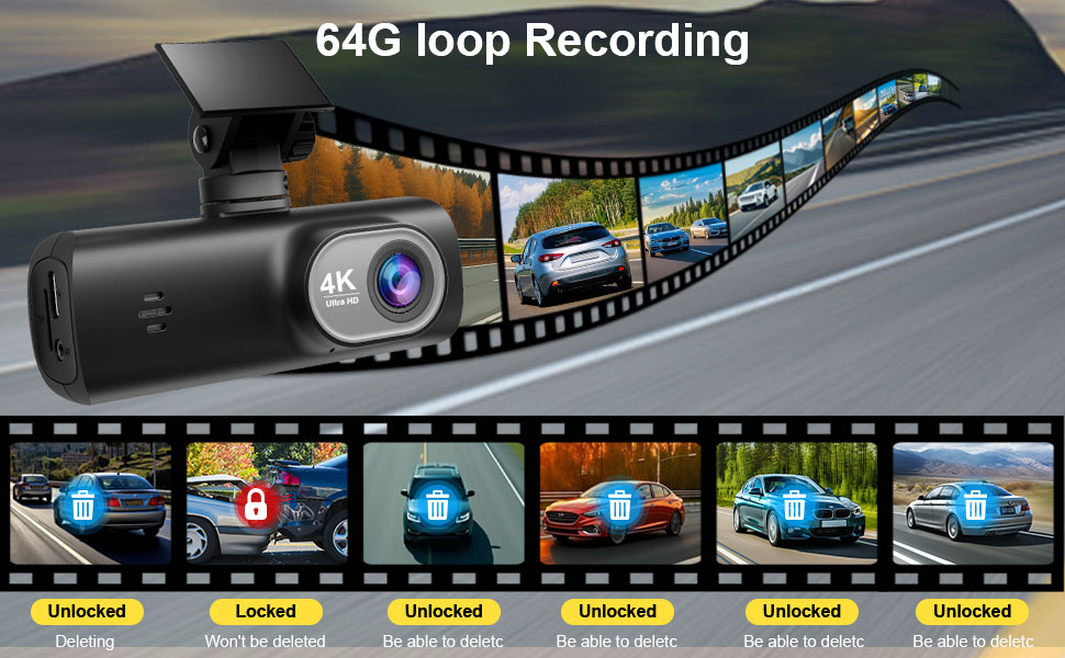 Відеореєстратор для авто 4K + 1080P з WiFi, нічною зйомкою та паркуванням, 64GB карта в комплекті