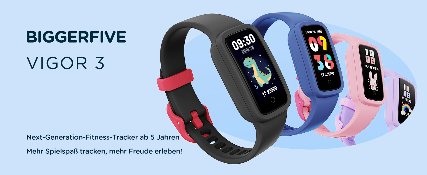 Дитячий фітнес-браслет BIGGERFIVE Vigor 3 з AMOLED дисплеєм, водонепроникний (3ATM), пульсометр, трекер сну, крокомір для дітей 5-12 років, чорний