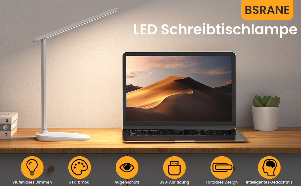 LED лампа настільна диммерна з 5 кольорами, регулювання яскравості 15%-100%, захист очей, USB-зарядка, таймер, сенсорне керування, для дітей, спальні, читання, офісу