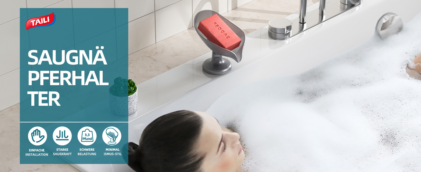 Набір мильниць з піддоном TAILI, 2 шт., сірий колір, витримують до 5 кг, без свердління, для ванної кімнати та кухні