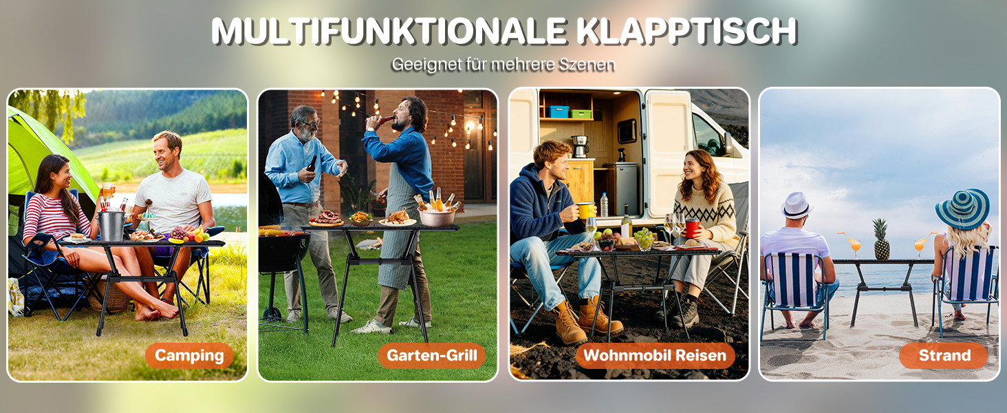 FUNYKICH Стіл для кемпінгу складний 82 x 40 см, регульована висота (44/70 см), легка збірка, портативний, з сітчастою кишенею, алюмінієва поверхня, для барбекю, кемпінгу, вечірок, саду (89 x 40 x 51/63/67/71 см)