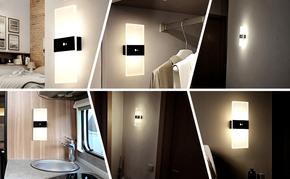 LED настінний світильник VOMI з датчиком руху, акумуляторний, бездротовий, USB зарядка, 4000mAh, для коридору та сходів, 2 білих світлодіодів, 6000K